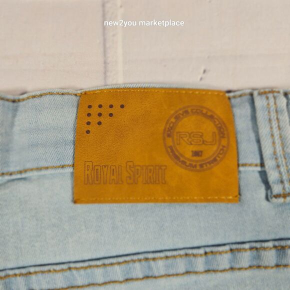 Mens  Blue Denim Distressed 5 Pockets Frayed Hem shorts Royal Spirit Short - Picture 7 of 9